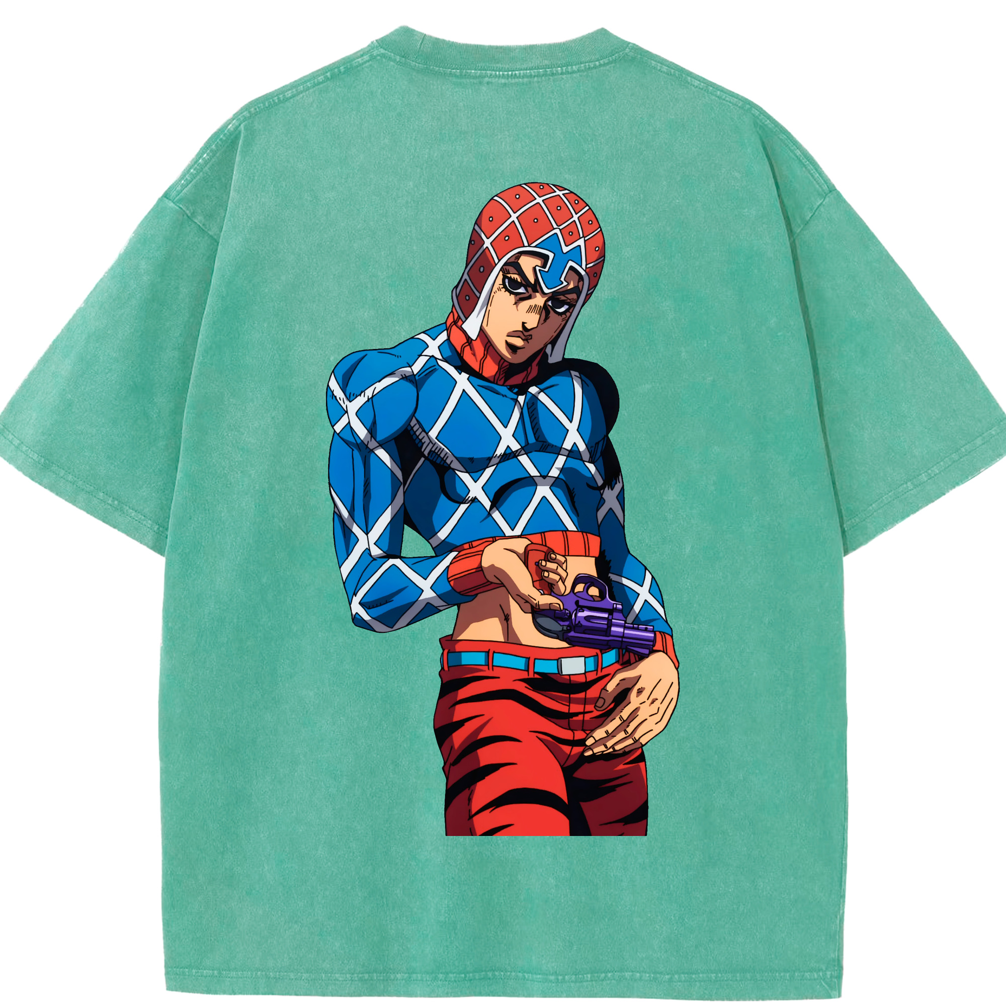 （画像用） ジョジョの奇妙な冒険 グイード?ミスタ JoJo's Bizarre Adventure Guido Mista 綿100% ヴィンテージ風 半袖Tシャツ（背面プリント）